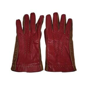 Loro Piana Cashmere Silk Leather Gloves S Red Brown